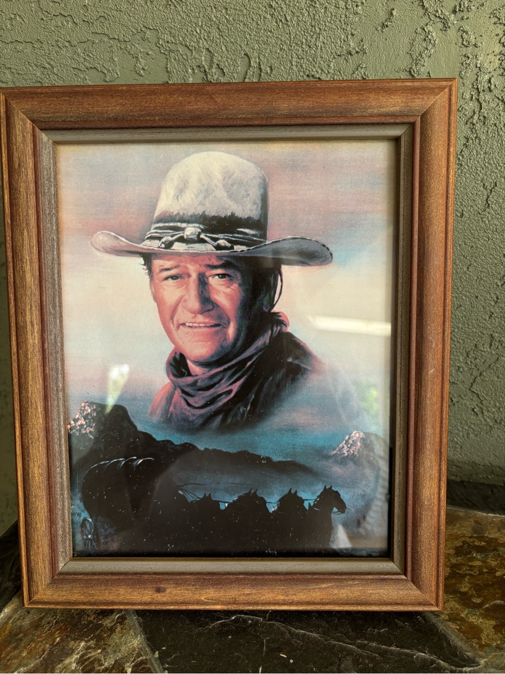 Framed Western Portrait of John Wayne in Very Nice Wood Frame